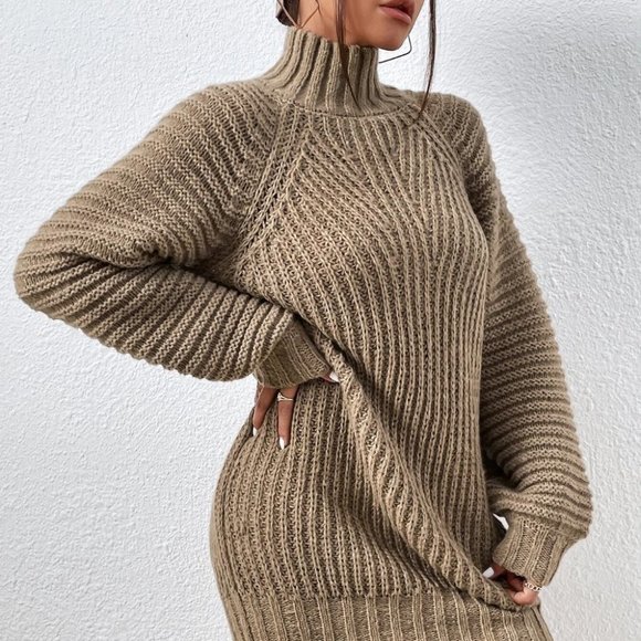 Tan Womens Sweater Dress - Picture 4 of 6